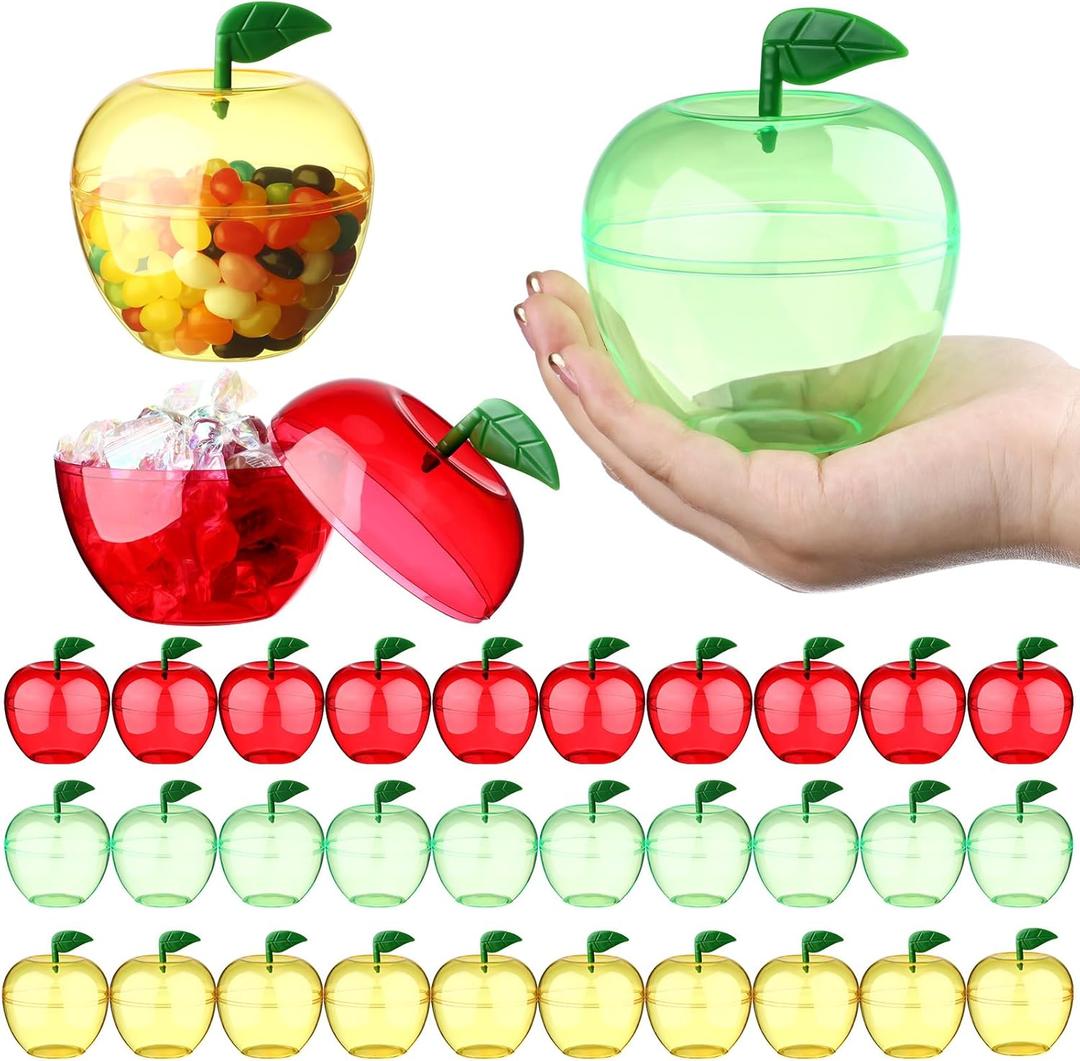 Layhit 30 Pack Large Plastic Apple Containers Teacher Appreciation Gifts Bulk Mixed Colors Graduation Shaped Candy Jar Boxes for Back to School Teacher Rosh Hashana Party Supplies(4.1 x 3.5 Inches)