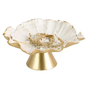 NIKKY HOME Small Vintage Ring Holder Jewelry Dish, Flower Shaped Trinket Display Decorative Metal Tray Classy Birthday Christmas Gifts for Women Girls, White