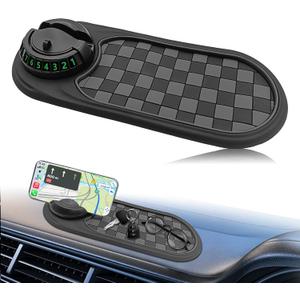 Universal Multifunction Anti-Slip Car Dashboard Mat, Rotatable Car Phone Holder Dashboard Pad with Temporary Parking Number Non-Sticky Mat for Phones Sunglasses Keys Gadgets