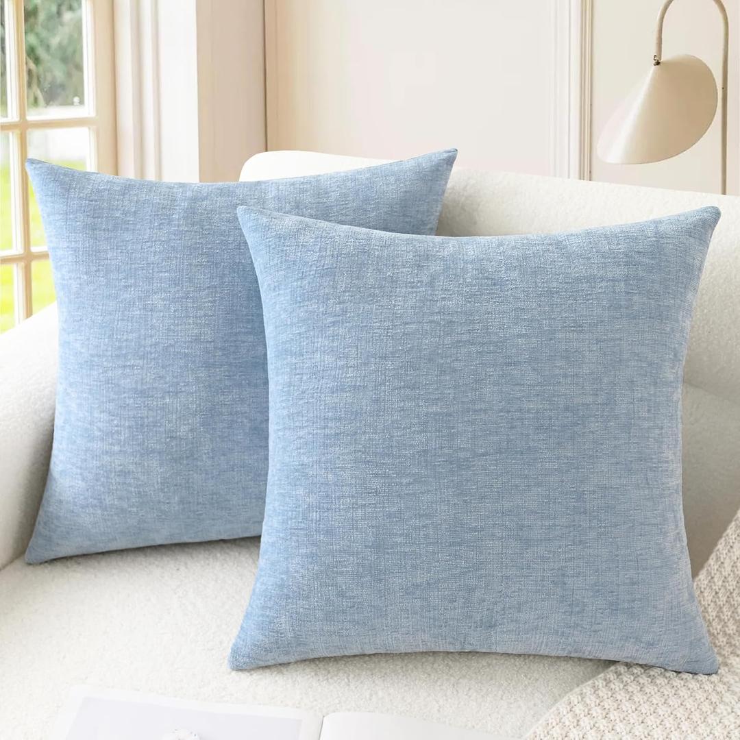 CaliTime Throw Pillow Covers Decorative 18 X 18 Inches Pack of 2 Cozy Chenille Cushion Cases for Couch Sofa Bed Living Room Home Baby Blue