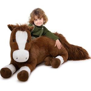 Tezituor 47 Inch Giant Realistic Horse Stuffed Animals, Hugging Soft 4ft Stuffed Horse Plush Body Pillow for Sleeping, Large Chocolate Stuffed Pony Farm Toy Birthday Party Decor for Girlfriend