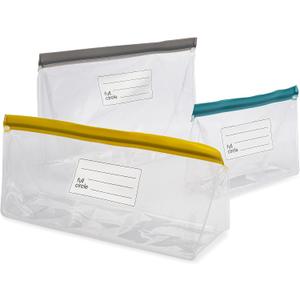 Full Circle Ziptuck Reusable Produce Bags - Set of 3 BPA-Free Food Storage Bags Includes Fruit Bag, Stalks Bag and Large Veggie Bag - Leakproof Ziplock Seal Food Saver Bags
