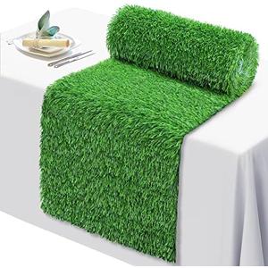 GoldOuya 12 x 72 Inch Artificial Grass Dining Table Runner Green Table Decor for Holiday Party, Kitchen Decor, Wedding, Banquet, Indoor/Outdoor Tea Party Decorations