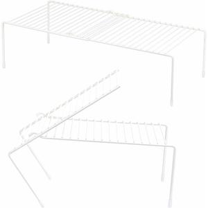 Set of 2 Kitchen Cupboard Storage Shelf Rack, Expandable Shelf,Kitchen Cabinet Organizer Wire Shellves Cabinet Storage Shelf Rack for Cupboard, Freezer, Bathroom, PantryUnder SinkWhite