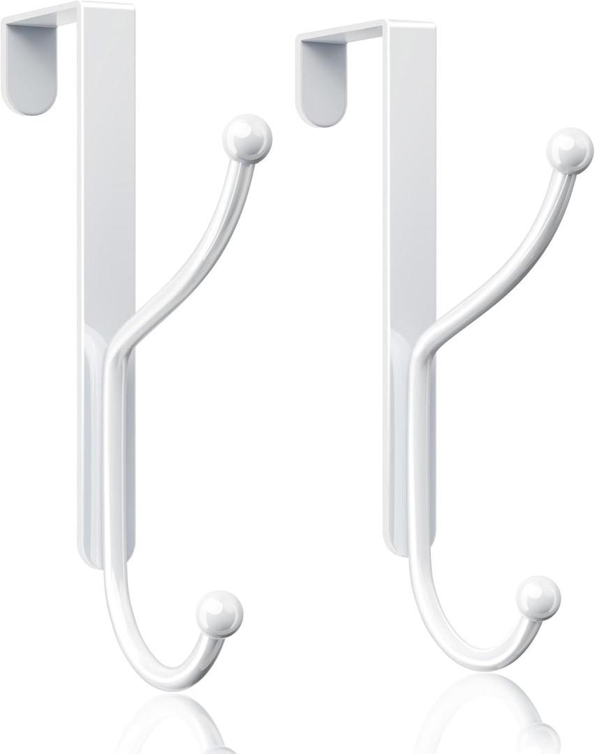 niffgaff Over Door Hook 2-Pack - Heavy Duty Door Hook with Support Pads, No Drilling Required, Anti-Rust Door Hanger, 6.5 Inches Tall, Fits Interior Doors Up to 1 Inches Thick, Alloy Metal, White