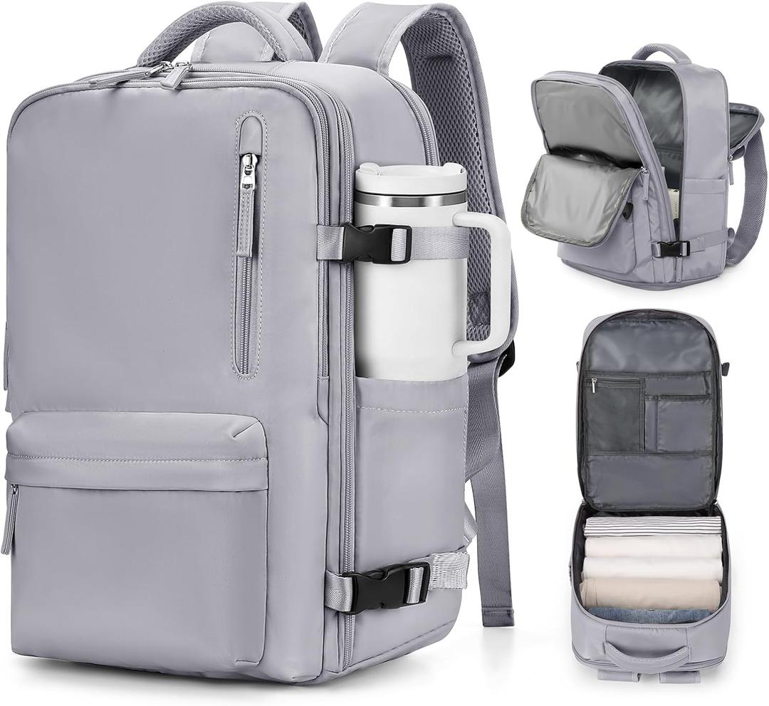 VGCUB Large Travel Backpack Bag for Women Men,Carry on Backpack,17 Inch Laptop Business Work Waterproof Backpack with Laptop Compartment,Person Item Flight Approved,Mochila de Viaje,Grey Large