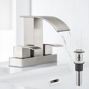 Waterfall Bathroom Sink Faucet Set with Pop Up Drain Stopper & Supply Lines - 4 Inch 2 Handles Centerset Faucet 2 or 3 Hole Lavatory Faucet Bathroom Vanity Mixer Tap Basin Faucets Brushed Nickel Waterfall Bathroom Sink Faucet Set with Pop Up Drain Stopper & Supply Lines - 4 Inch 2 Handles Centerset Faucet 2 or 3 Hole Lavatory Faucet Bathroom Vanity Mixer Tap Basin Faucets Brushed Nickel
