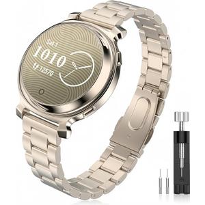 Stainless Steel Watch Band Compatible with Garmin Lily 2/Lily 2 Active, Metal Sport Replacement Strap Quick Release Lightweight Adjustable Wristband for Men Women (Champagne Gold)