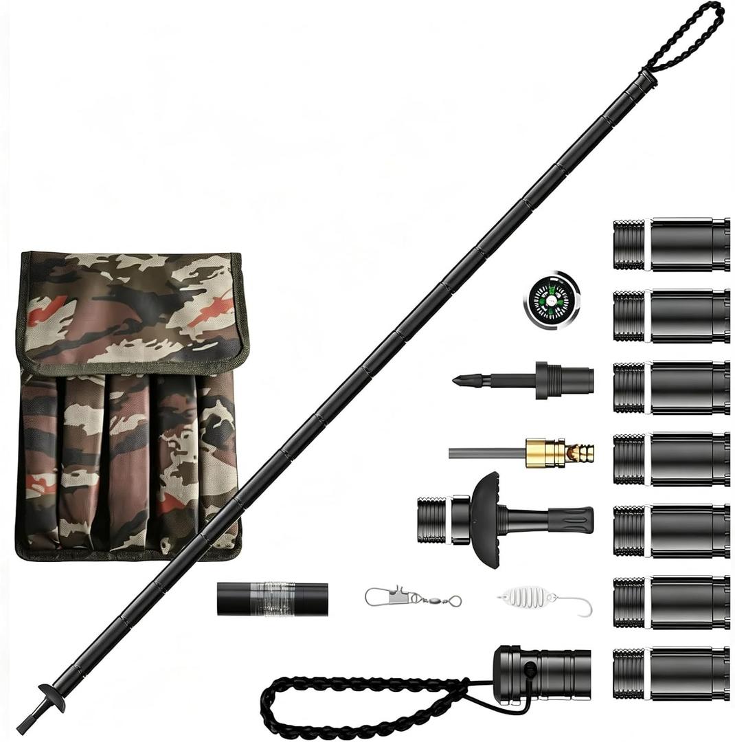 Trekking Pole Tactical Walking Stick, Multifunctional Aluminum Collapsible Survival Hiking Pole with Storage Bag for Women Men Seniors Camping Backpacking
