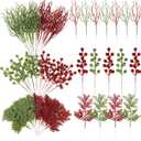 75 Pcs Christmas Glitter Branches 3 Styles Artificial Christmas Picks Berries Stems Pine Needles Floral Twig Spray for Xmas Tree Ornaments DIY Wreath Garland(Red, Green)