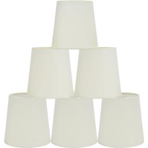 LAMPWELL VIRGO Clip-on Chandelier Lamp Shades,Set of 6,Small Barrel,5.2"4"H5.2",Fabric, Handmade,Traditional Decorative,ONLY FOR CANDLE BULB,Beige
