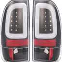 KUAFU Pair LED Tail Lights Compatible with 1997-2004 Ford F150 1999-2007 F250 F350 F450 F550 Super Duty Replacement for F85Z13404CA F85Z13405CA LED Tube Bar Tail Lamp Brake Black Housing & Clear Lens
