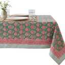 ATOSII Roma Green 100% Cotton Spring Summer Tablecloth, Handblock Print Rectangle Table Cover for Kitchen Dining Linen I Parties, Outdoors, Wedding, Easter Table Cloth I 72 X 108 Inches I 8 Seater