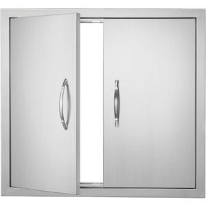VEVOR BBQ Access Door, 26W x 24H Inch Double Outdoor Kitchen Door, Stainless Steel Flush Mount Door, Wall Vertical Door with Handles, for BBQ Island, Grilling Station, Outside Cabinet, Silver