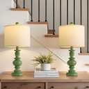 BOBOMOMO 20" Sage Green Table Lamps Set of 2 Farmhouse Resin Bedside Lamps with Linen Shades, Handcrafted Traditional Rustic Lamp for Bedroom, Living Room, or Corner Ideal for Small Spaces