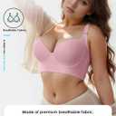 JishinGal Womens Push Up Bra Full Coverage Seamless Underwire Hide Back Fat, Wide Straps, Smooth Uplift T-Shirt Bra (36B, Pink)