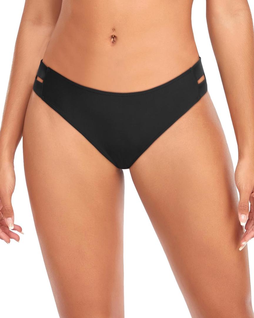 Zmart Strappy Low Rise Bikini Bottoms - Women Full Coverage Swim Bathing Suit Bottom Swimsuits Bottom (Medium, Black)