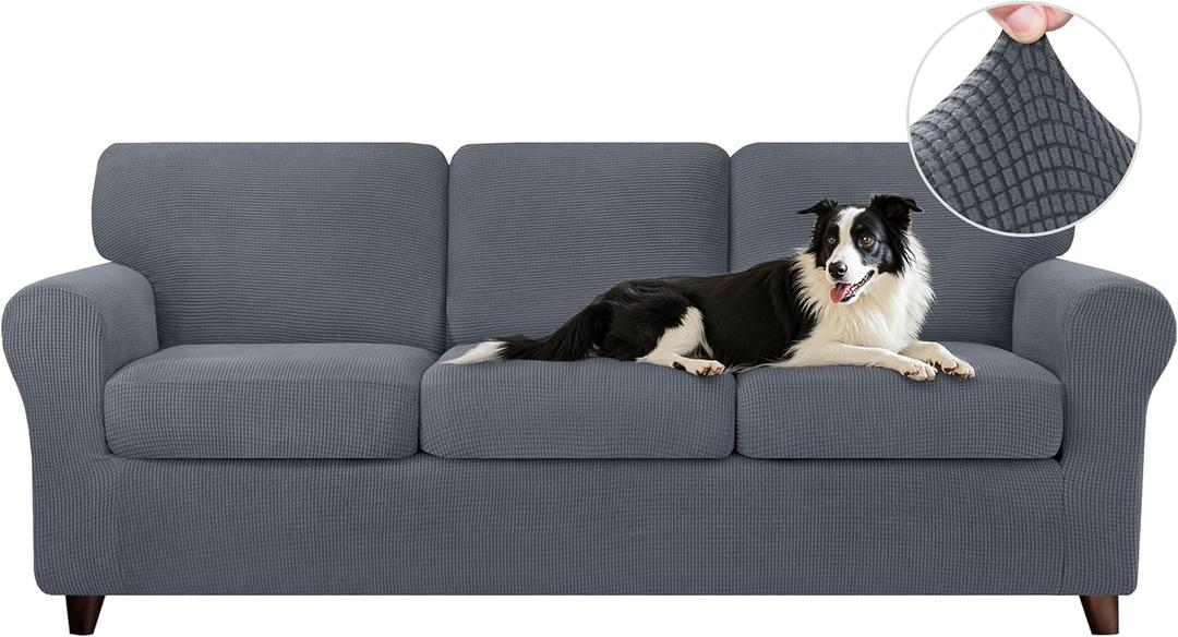 CHUN YI 7 Piece Sofa Covers for 3 Cushion Couch Covers, 3 Seater Stretch Couch Slipcover with 3 Separate Backrests and Cushions, Anti-Slip Washable Furniture Protector for Dogs Pets (Large, Grey)