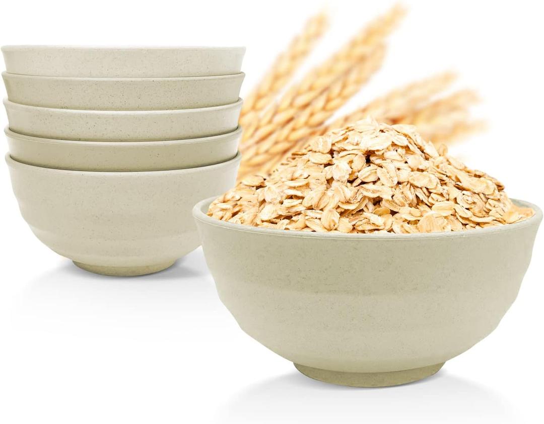 Numkey 60 oz [Set Of 6] Large Cereal Bowls Wheat Straw Bowls Salad bowls Soup bowls Unbreakable Oversized bowl Dishwasher & Microwave safe BPA free Cereal bowls for kitchen (Beige)