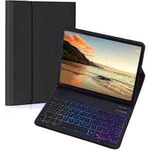 Keyboard Case for iPad 9th Generation 10.2 Inch, 7 Color Rainbow Backlight Detachable Magnetic Keyboard Cover with Pencil Holder for iPad 8th Gen/7th Gen/Pro 10.5"/Air 3rd Gen,Black