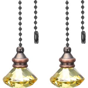 PATIKIL Ceiling Fan Pull Chain, 2 Pack 12" Decorative Diamond Pendant Chain Extender Charm Extension Pull String for Ceiling Fans Light Lamp, Yellow