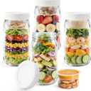 Aabberson 4Pack Glass Salad Jars with lids meal prep- 32oz Leakproof container for lunch | Comes with 2 Built-In Compartments for Wet/Dry Separation | salad dressing and dry ingredients storage. (White)