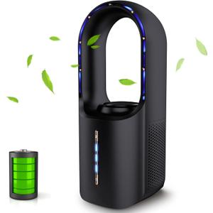 Portable Desk Fan, 11.8 Inch Bladeless, Quiet Table Fan with 3 Cooling Speeds, Rechargeable Battery Operated, Aromatherapy for Bedroom