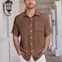 URRU Men's Shirts Casual Short Sleeve Button Down Shirt Summer Dress Shirts Loose Fit Beach Shirts Vacation Tops (Brown, XL)