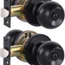 Lanwandeng (2 Pack) Matte Black Interior Door Knobs with Lock for Bedroom/Bathroom, Keyless Privacy Door Knobs for Bed/Bath