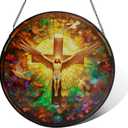 Stained glass Jesus cross,7.8-inch sun catcher,Christian stained glass window decoration,Religious home dcor,Special Christian gift for your wife,mother,friends for Christmas and Thanksgiving
