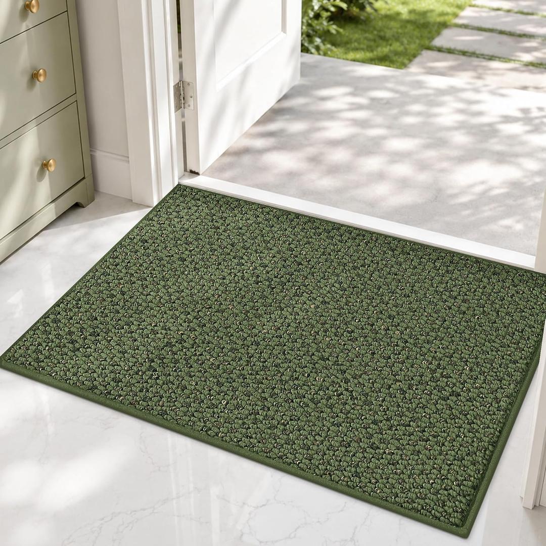 COSY HOMEER Door Mat Non-Slip Entryway Rugs Dirt Trapper, 20"x32", Green