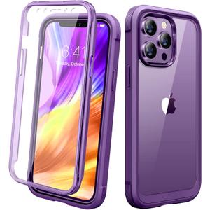 Miracase Designed for iPhone 12 Pro Max Case, Full Body Rugged Case with Built-in Touch Sensitive Anti-Scratch Screen Protector, Soft TPU Case Compatible with iPhone 12 Pro Max 6.7", Purple