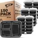 Freshware Meal Prep Containers [150 Pack] 3 Compartment with Lids, Food Storage Containers, Bento Box, BPA Free, Stackable, Microwave/Dishwasher/Freezer Safe (24 oz)
