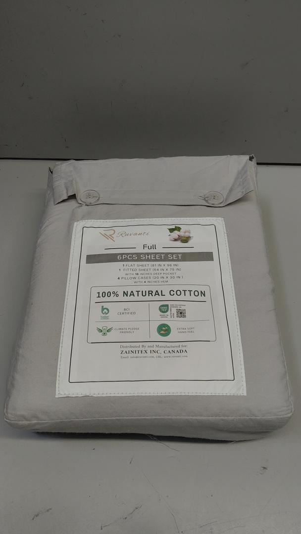 RUVANTI 100% Organic Cotton Sheets - Full Size bed sheet - 6 Piece Percale Weave Bedding, Crisp, Cooling & Breathable, Soft & Durable, 16" Deep Pocket, Hotel Quality Sábanas - Mineral Gray