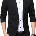 DAVID.ANN Men's Slim Fit Casual One Button Blazer Jacket (Black, M)