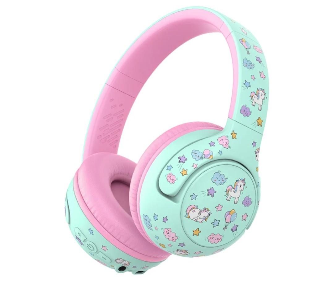 iClever BTH27 Toddler Headphones for 2+ Year Old-CPC Certified, 75/80dBA Safe Volume Limited, 74H Playtime, Bluetooth 5.4, BPA Free, Kids Bluetooth Headphones Aux Cord for Travel iPad, Green/Pink