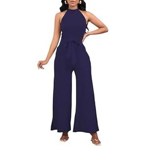 Bdwinz Womens Summer Sleeveless Halter Neck Jumpsuits Dressy Casual One Piece Outfits Backless Wide Leg Pants Rompers with Belt
(XX-Large, 5882 Rosered)