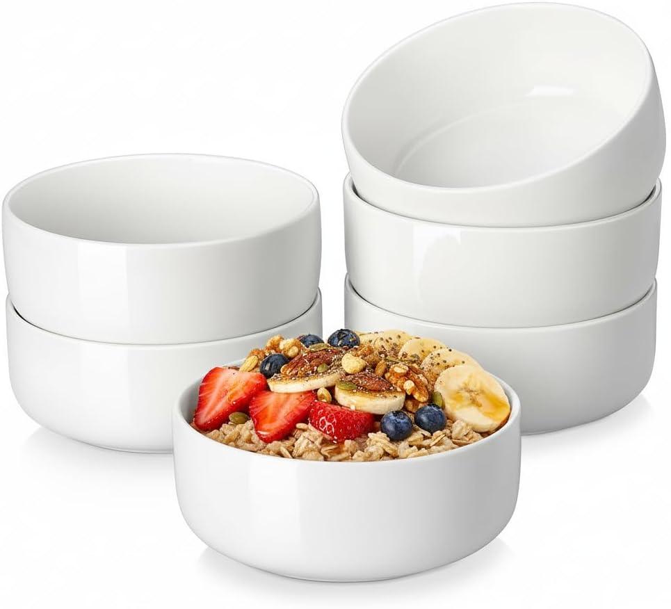 MALACASA 24 OZ Cereal Bowls, Porcelain Soup Oatmeal Bowls Set of 6, Kitchen Ceramic Serving Bowl, Dishwasher Microwave Oven Safe, White, Series LUNA