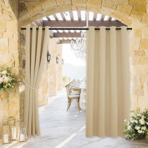 RYB HOME Outdoor Patio Curtains Waterproof, Blackout Weatherproof Porch Decor Thermal Insulated Outside Covering Privacy Shades for Gazebo Garden Deckc, W52 x L72 inches, Biscotti Beige, 1 Panel