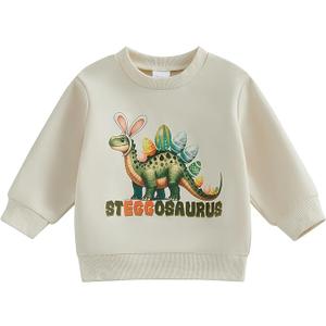 Douhoow Toddler Boy Easter Outfits Baby Boy Sweatshirts For The Chicks Seggosaurus T-shirt Tops (Beige, 6-12 Months)