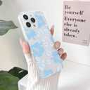 2 x NITITOP Compatible with iPhone 16 Pro Max Case Cute Clear Aesthetic Floral Flower Hibiscus Pattern for Girls Women Soft TPU Full Camera Lens Shockproof Protective Phone Cover - Blue