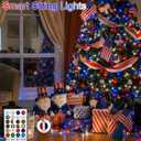 Smart Color Changing 4th of July Lights with Remote & App, 66FT 200LED Red White and Blue Twinkle Lights with Timer, RGB Patriotic Fairy String Light Waterproof Indoor Outdoor Independence Day Decor