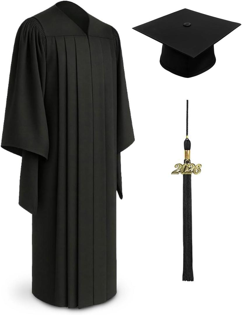 CLERKMANS Classic Masters Graduation Cap And Gown With Tassel Package (Black), Size 45