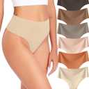 Wealurre Womens Underwear High Waisted Seamless Thongs for Women Breathable No Show Panties for Ladies 6 Pack (Teal) Large