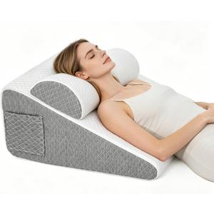 2PCS Wedge Pillow Set for After Surgery, Adjustable Bed Wedge Pillow Headboard with Memory Foam Neck Cushion – for Acid, 2PCS-20''