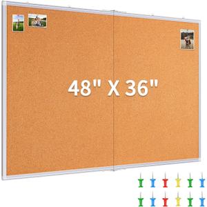 maxtek Large Cork Board 48 x 36 in, Bulletin Board for Walls, 4'x 3' Extra Aluminum Framed Corkboard, Foldable Wall Mounted Pin Memo Notice Cork Board for Office, Home Wall Display, 48x36 Inches Silver