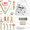 Wooden Doctor Kit for Kids, 19Pcs Pretend Play Dentist Toddlers Doctor Medical Toy Set with Stethoscope Syringe Thermometer Tooth Model and Carry Bag Montessori Role Play Gift for Boys Girls Ages 3+