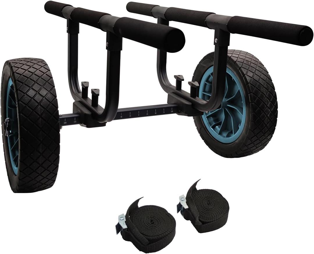 Heavy Duty Kayak Cart, Width Adjustable Canoe Cart with 12inch Flatfree Beach Wheels Boat Dolly Cart Transport Carrier, Large