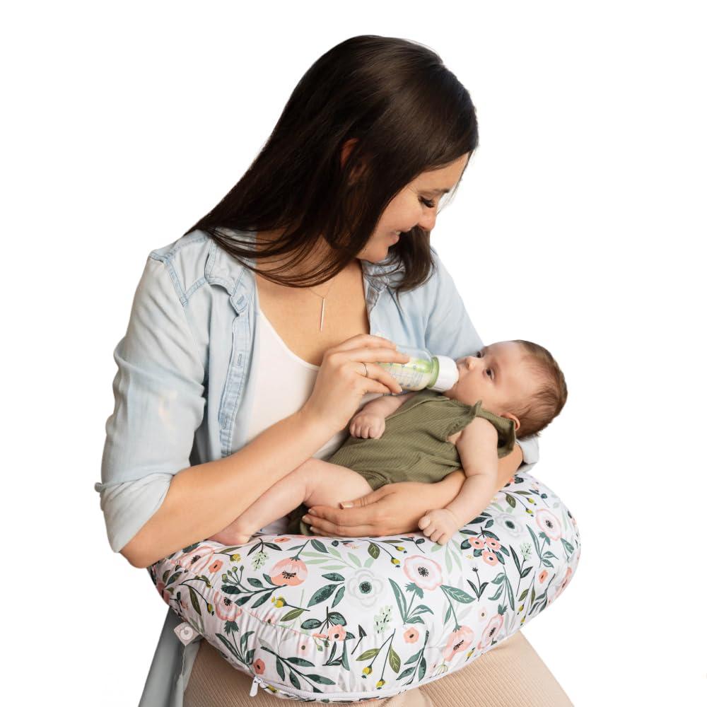 Boppy Nursing Pillow - Firm, Ergonomic U-Shaped Bottle and Breastfeeding Pillow with High Lift for Comfort and Support, Spacious Surface - Pink Garden Flowers