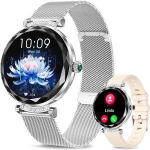 Smart Watches for Women Answer/Make Call, 1.19" AMOLED Smartwatch with Bluetooth for Android iOS Phones, IP68 Waterproof Fitness Tracker with Heat Rate Blood Pressure, 120+ Sports, Silver